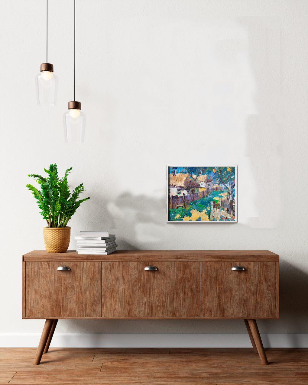 Childhood Street, Landscape, Original oil Painting, Ready to Hang For Sale 3