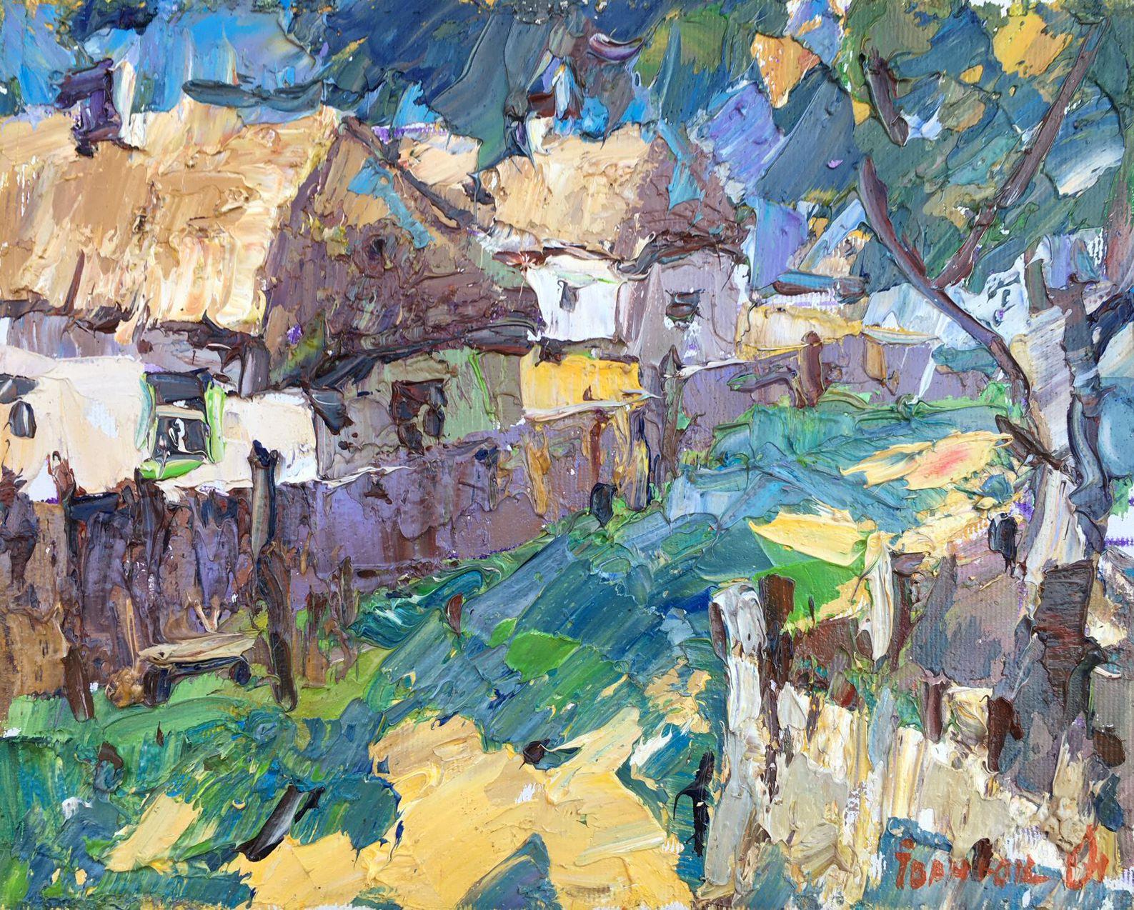 Alex Kalenyuk   Landscape Painting - Childhood Street, Original oil Painting, Ready to Hang