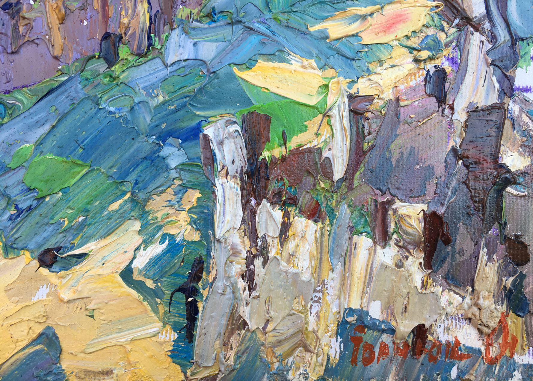 Childhood Street, Landscape, Original oil Painting, Ready to Hang For Sale 2
