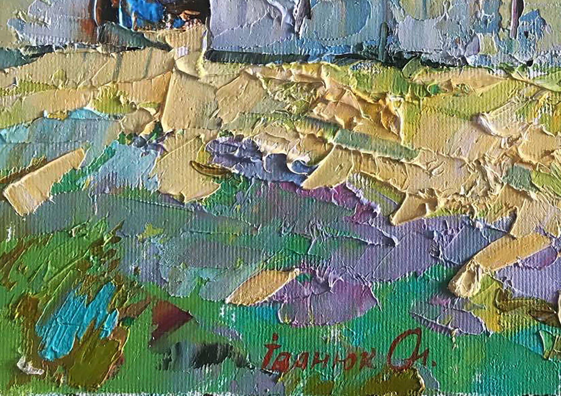 Artistics : Alex Kalenyuk 
Oeuvre : Peinture à l'huile originale, œuvre d'art faite à la main, unique en son genre. 
Médium : Huile sur toile 
Année : 2021
Titre : La vie à la campagne
Style : 8