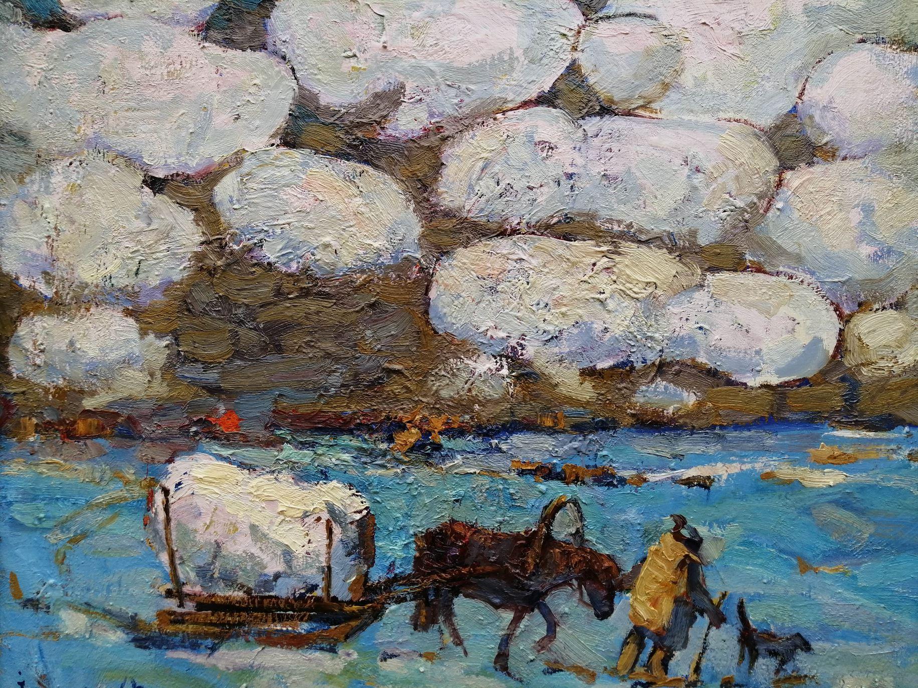 covered wagons heading west painting