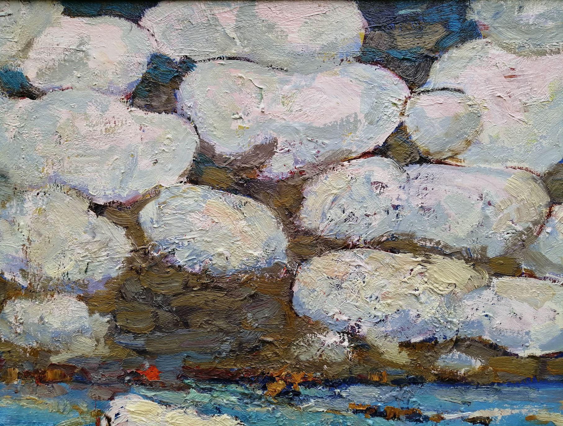 Covered with the Snow, Impressionism, Original oil Painting, Ready to Hang - Gray Landscape Painting by Alex Kalenyuk  