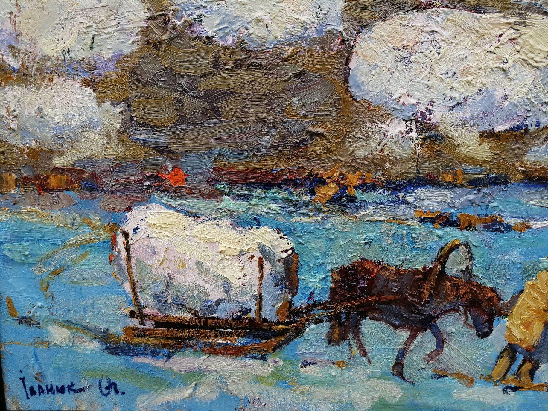 Covered with the Snow, Impressionism, Original oil Painting, Ready to Hang For Sale 1
