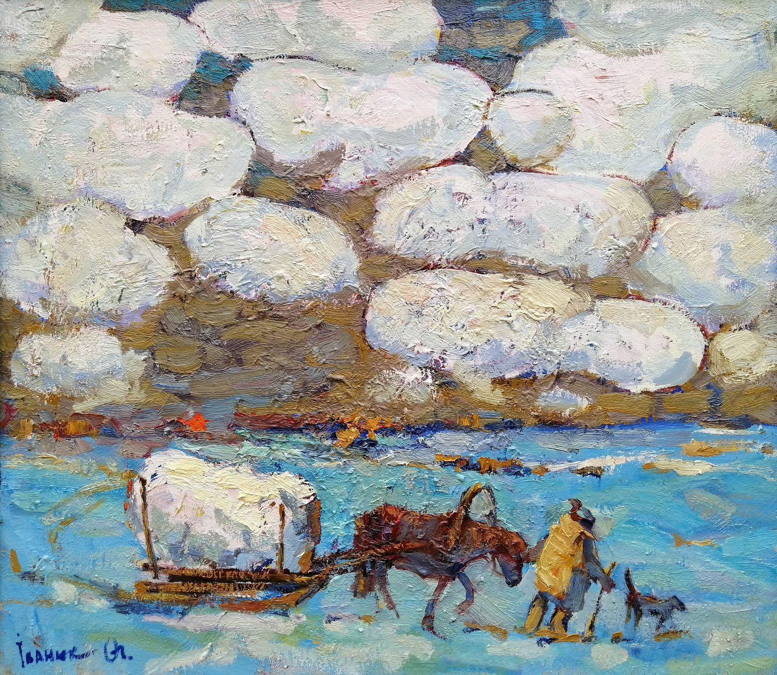 Alex Kalenyuk   Landscape Painting - Covered with the Snow, Impressionism, Original oil Painting, Ready to Hang
