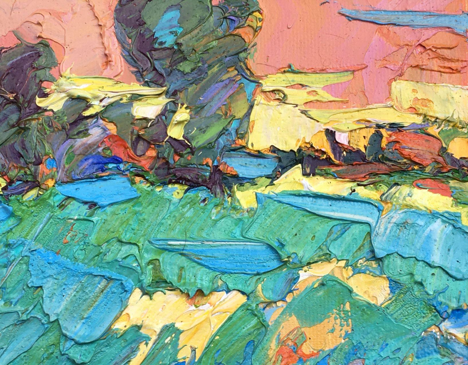 Dewy Grasses, impressionnisme, couteau à palette, peinture à l'huile originale, prêt à accrocher - Painting de Alex Kalenyuk  