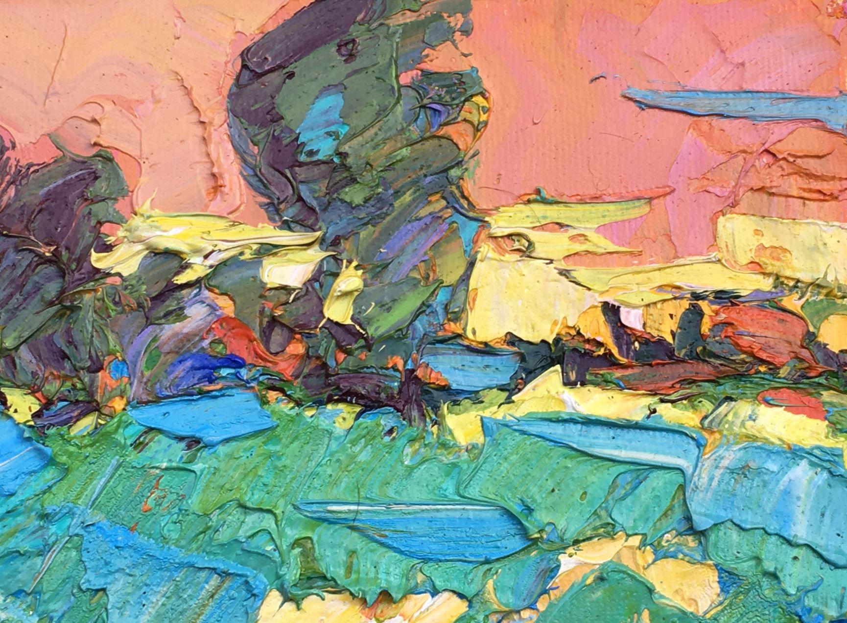 Dewy Grasses, impressionnisme, couteau à palette, peinture à l'huile originale, prêt à accrocher - Impressionnisme Painting par Alex Kalenyuk  