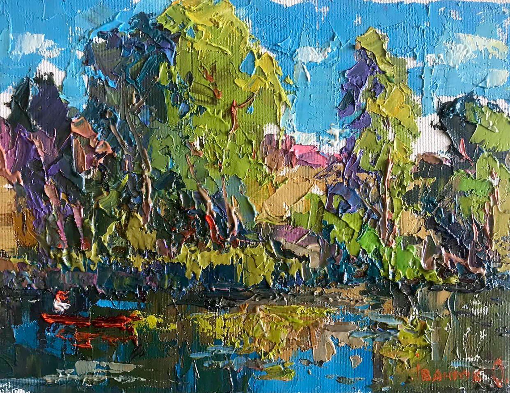 Alex Kalenyuk   Landscape Painting - Down the River, Original oil Painting, Ready to Hang