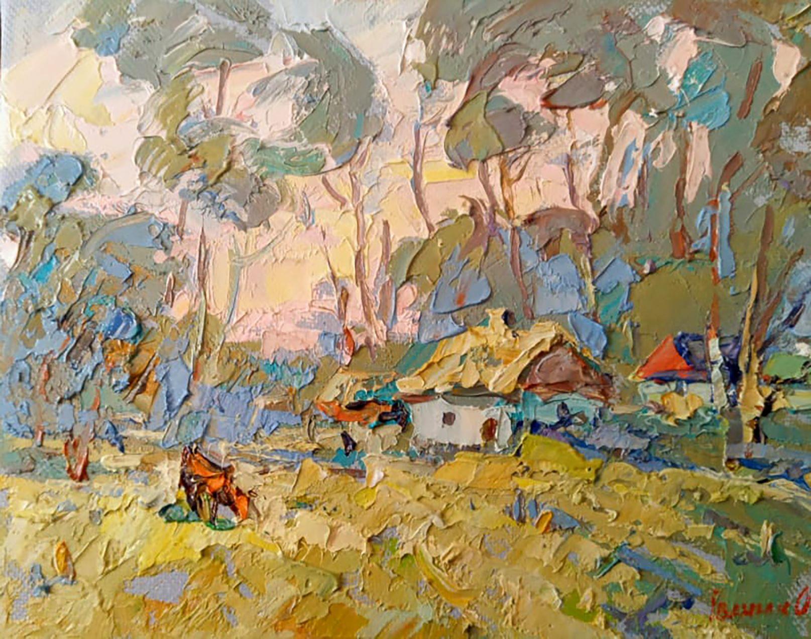 Alex Kalenyuk   Landscape Painting - Early Morning, Impressionism, palette knife Original oil Painting, Ready to Hang