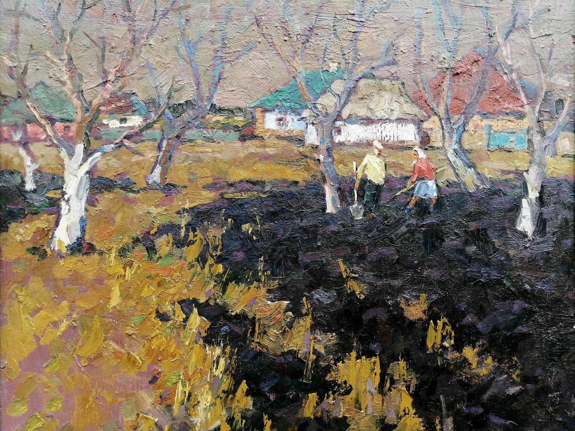 Early Spring, Impressionism, Landscape, Original oil Painting, Ready to Hang - Brown Landscape Painting by Alex Kalenyuk  