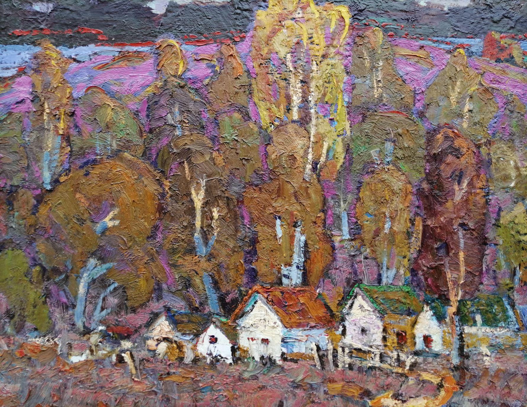 Artist: Alex Kalenyuk 
Work: Original oil painting, handmade artwork, one of a kind 
Medium: Oil on canvas 
Year: 2011
Style: Impressionism
Title: Evening Landscape, 
Size: 31.5