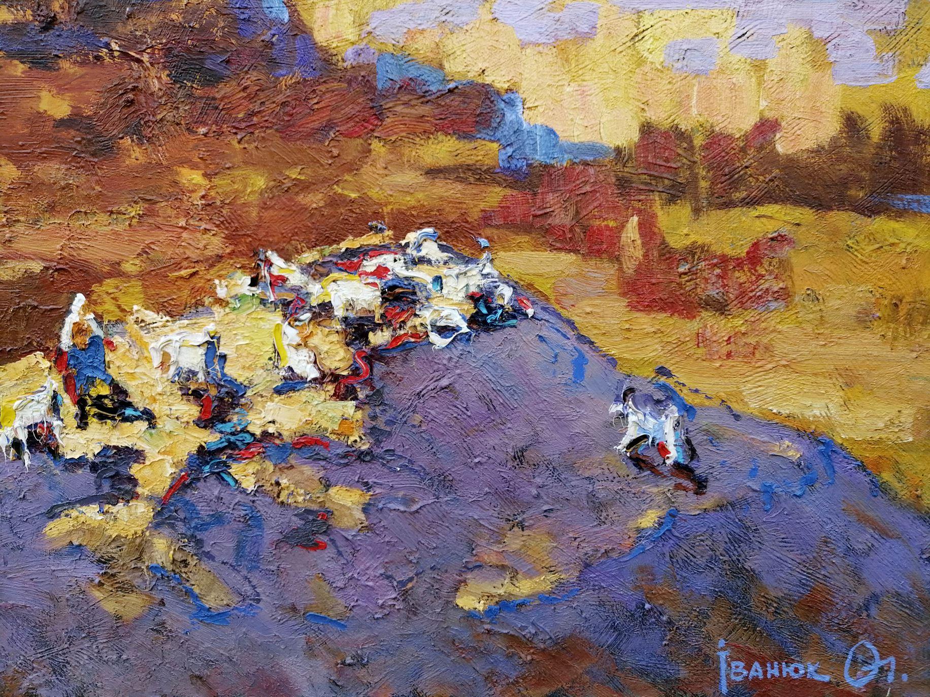 Evening Landscape, Impressionism, Original oil Painting, Ready to Hang For Sale 1