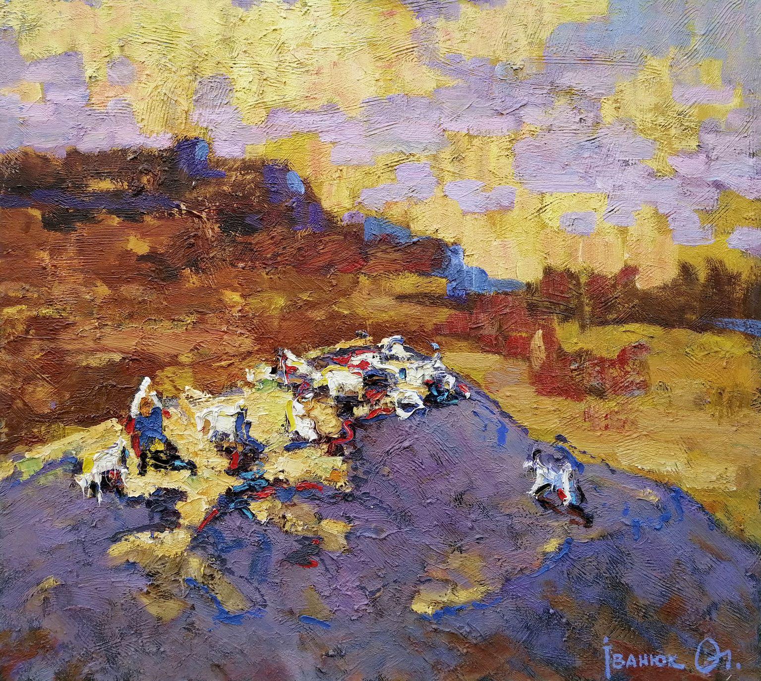 Alex Kalenyuk   Landscape Painting - Evening Landscape, Impressionism, Original oil Painting, Ready to Hang