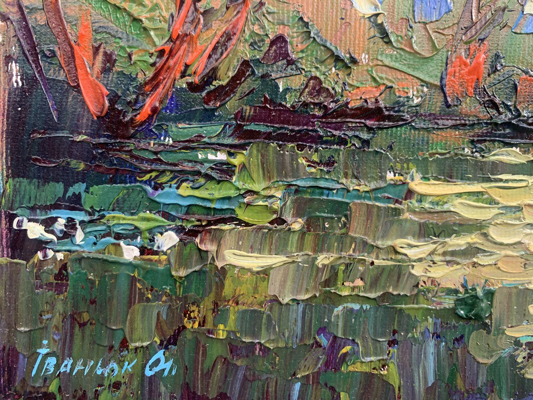 Evening over the Pond, Original oil Painting, Ready to Hang For Sale 2