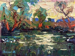 Evening over the Pond, Original oil Painting, Ready to Hang