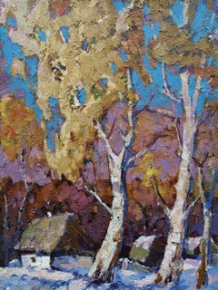 Prima neve, Impressionismo, Paesaggio, Pittura ad olio originale, pronta da appendere