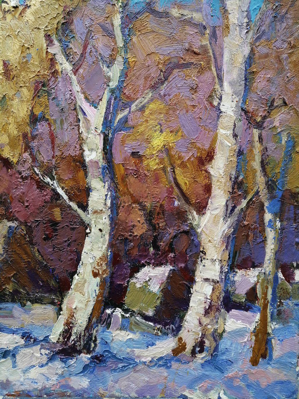 First Snow, Impressionism, Landscape, Original oil Painting, Ready to Hang For Sale 3