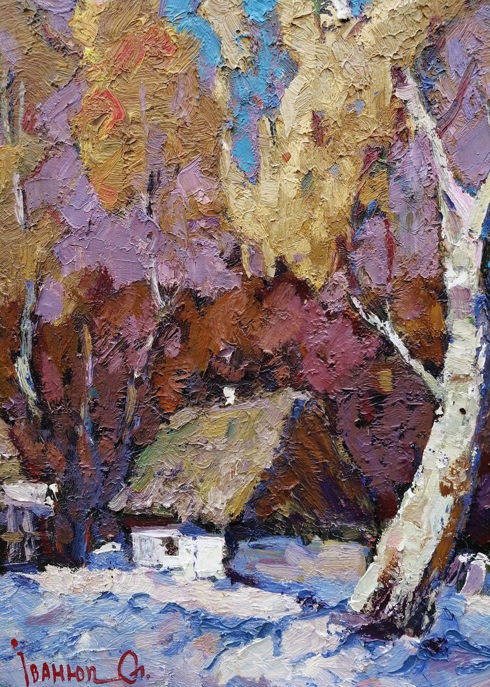 First Snow, Impressionism, Landscape, Original oil Painting, Ready to Hang For Sale 4