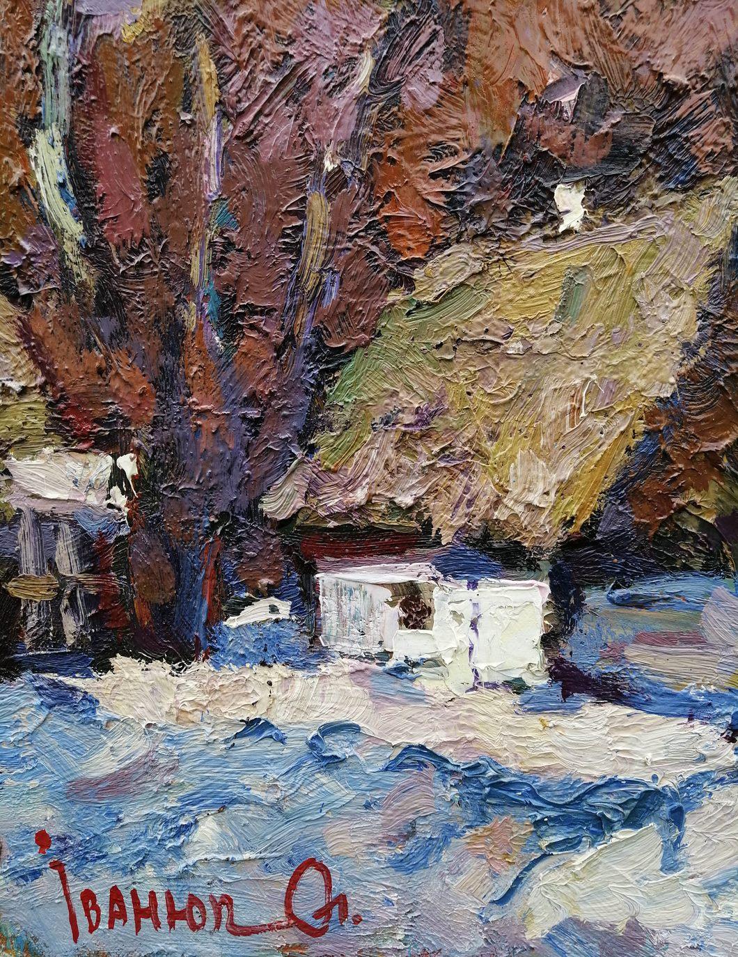 First Snow, Impressionism, Landscape, Original oil Painting, Ready to Hang For Sale 6
