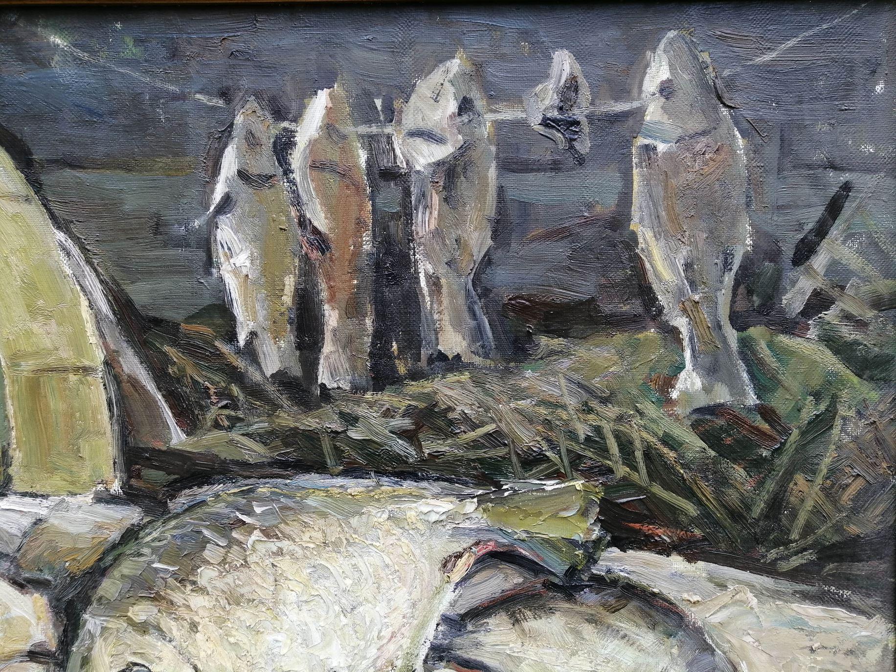 Fish on the Table, Still Life, Kitchen Art, Original oil Painting, Ready to Hang For Sale 1
