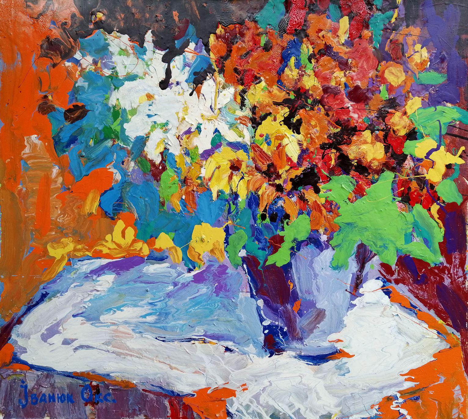 Alex Kalenyuk   Landscape Painting - Flowers for Gift, Still life, Impressionism Original oil Painting, Ready to Hang