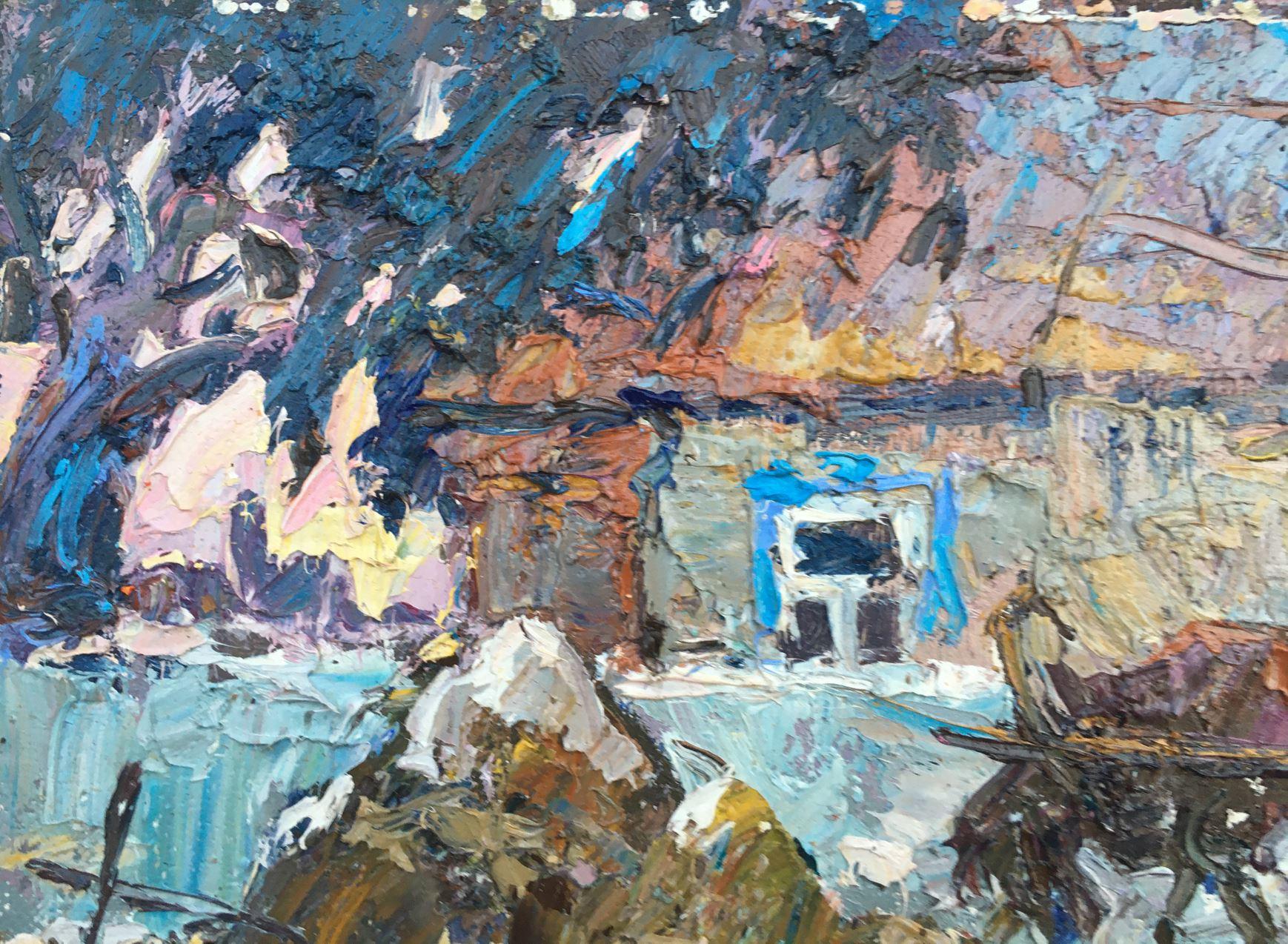 De la route, Village, impressionnisme, peinture à l'huile originale, prête à accrocher - Impressionnisme Painting par Alex Kalenyuk  