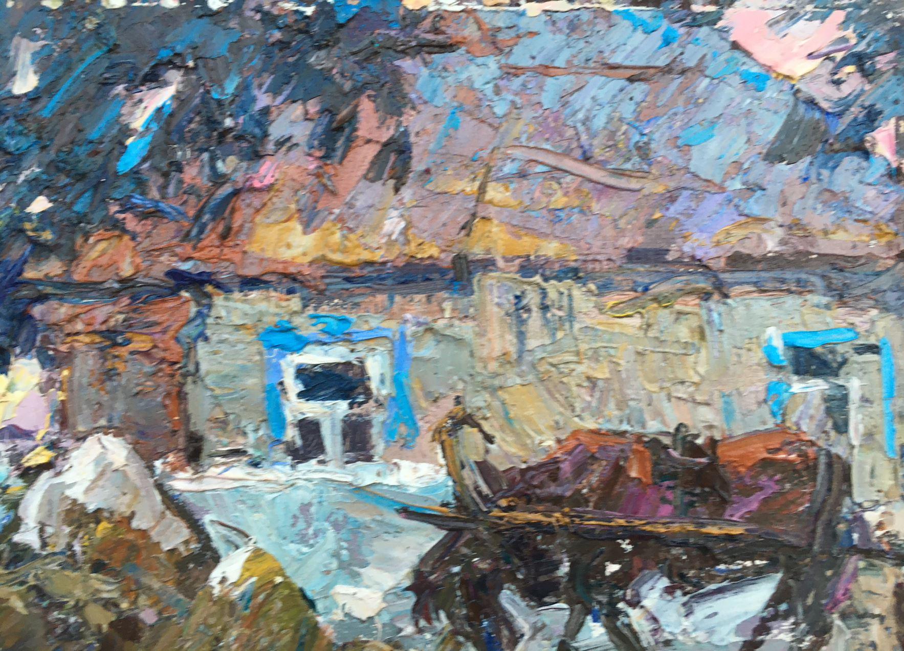 De la route, Village, impressionnisme, peinture à l'huile originale, prête à accrocher - Gris Landscape Painting par Alex Kalenyuk  