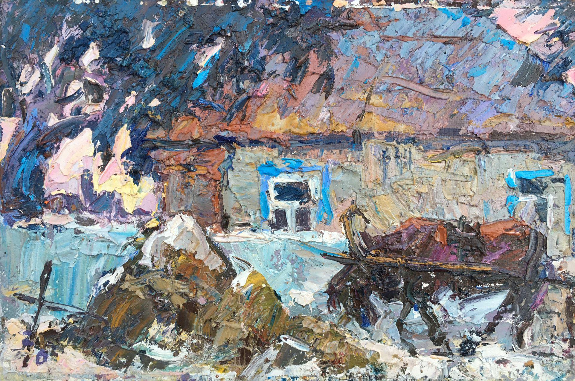 Landscape Painting Alex Kalenyuk   - De la route, Village, impressionnisme, peinture à l'huile originale, prête à accrocher