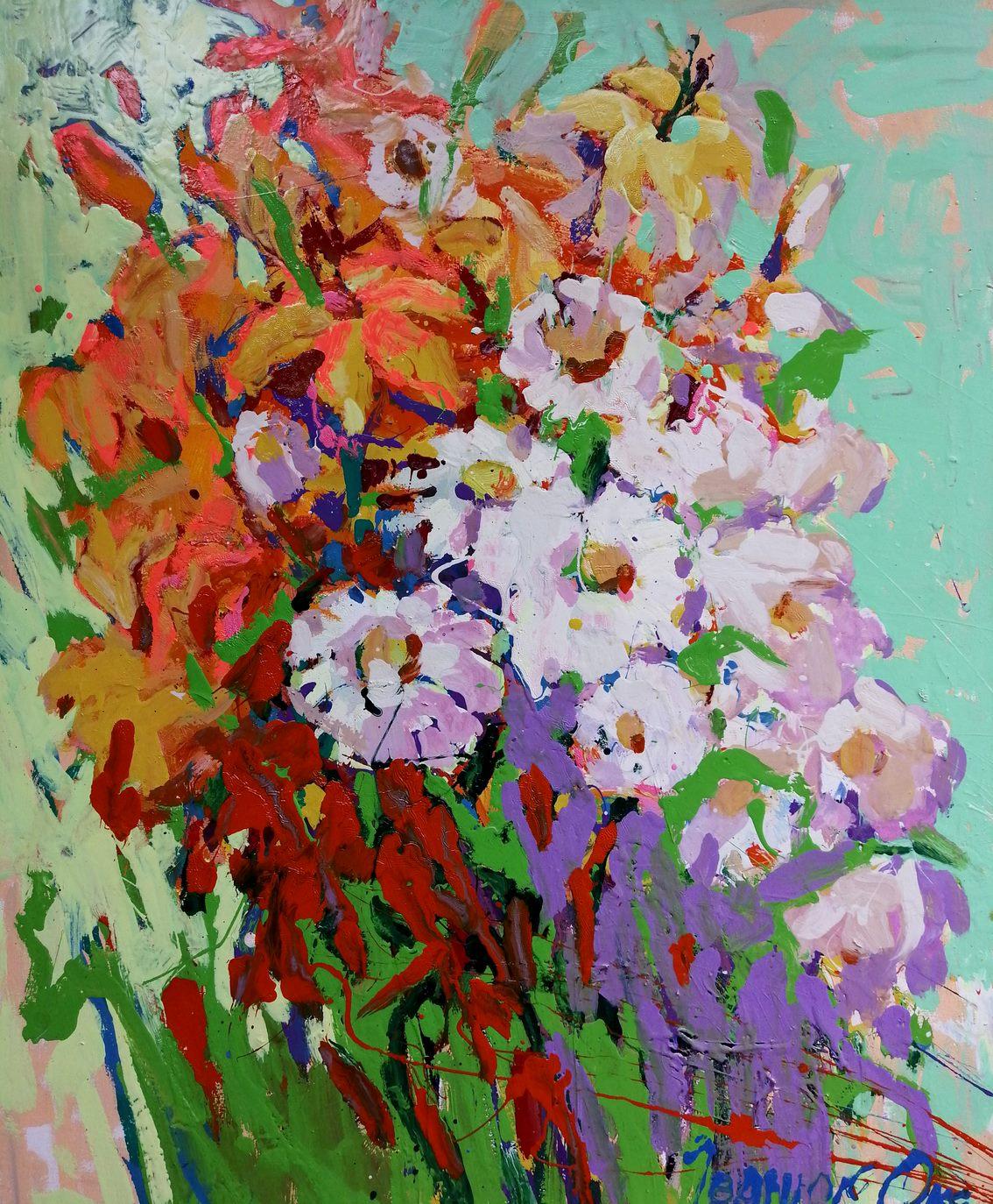 Still-Life Painting di Alex Kalenyuk   - Regali di Nature, Fiori, Impressionismo, Pittura ad olio originale, pronta da appendere
