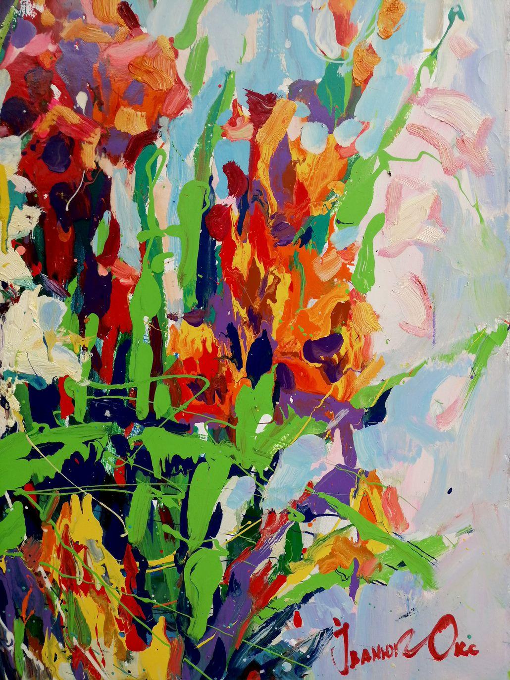 Gladiolus, Impressionism, Flowers, Original oil Painting, Ready to Hang For Sale 3