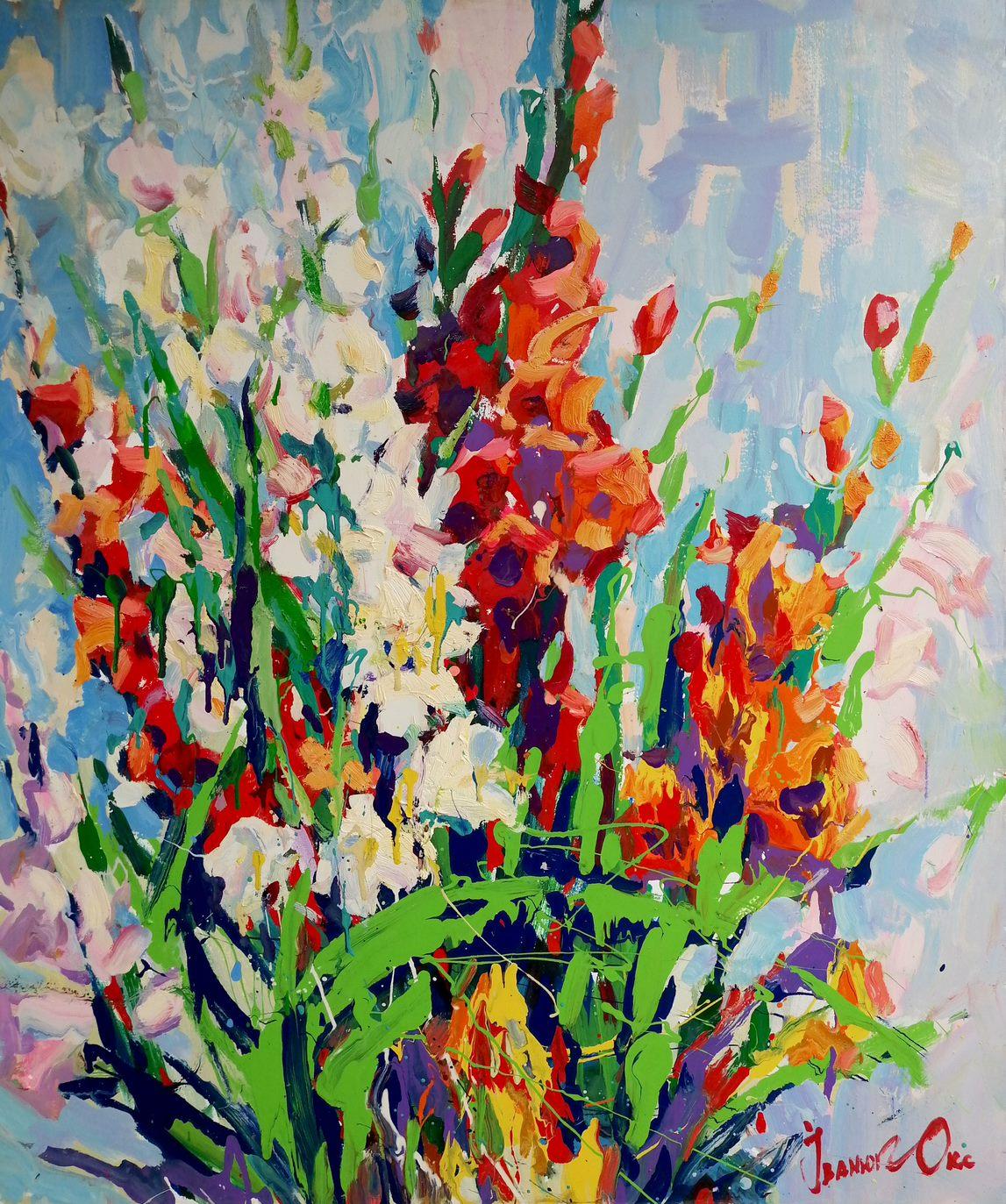 Alex Kalenyuk   Still-Life Painting - Gladiolus, Impressionism, Flowers, Original oil Painting, Ready to Hang