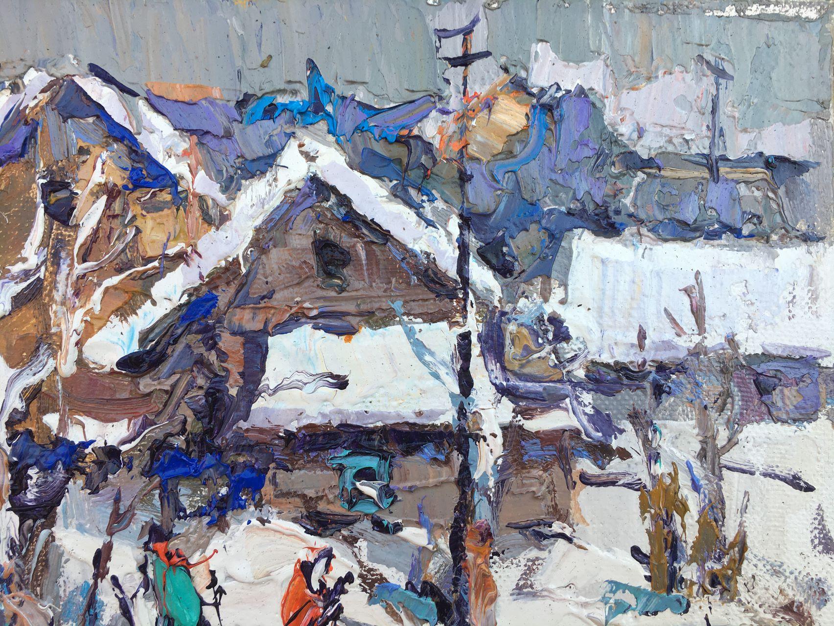 Holidays, Village, Impressionnisme, Peinture à l'huile originale, prête à accrocher - Gris Landscape Painting par Alex Kalenyuk  