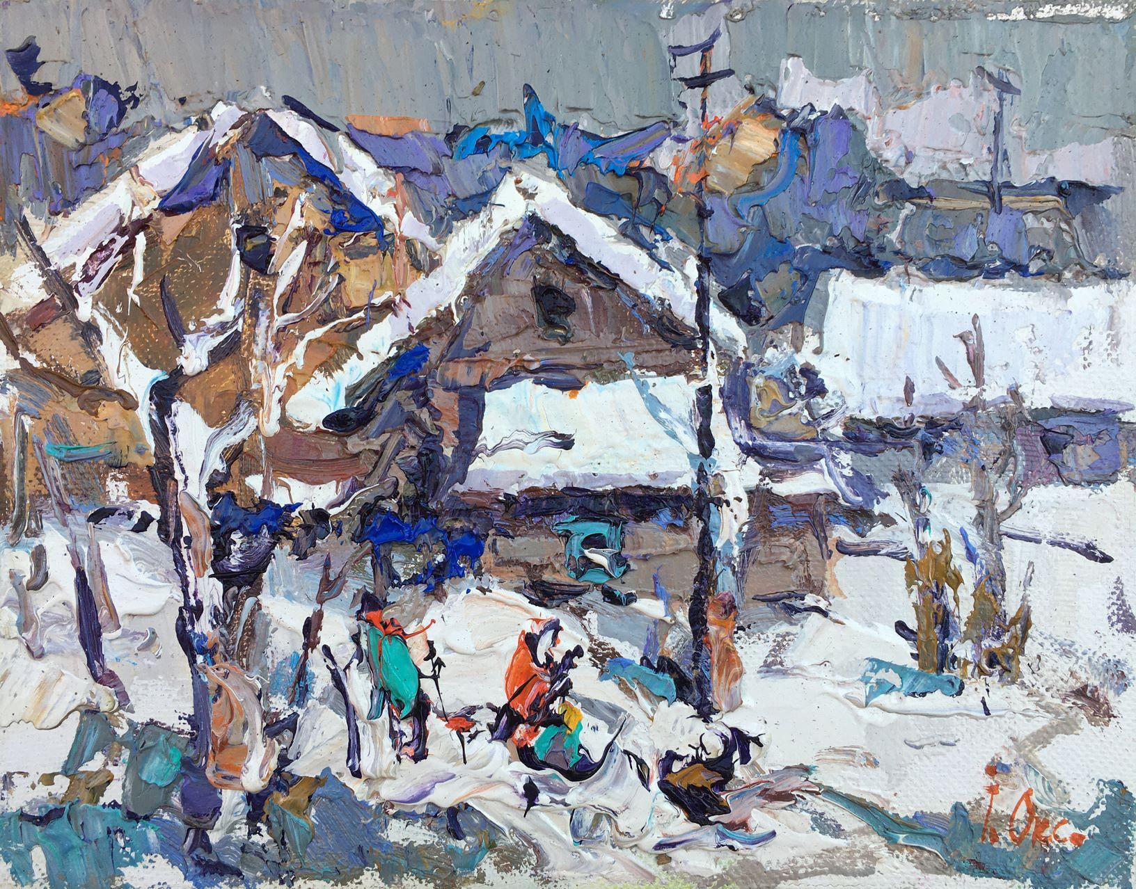 Landscape Painting Alex Kalenyuk   - Holidays, Village, Impressionnisme, Peinture à l'huile originale, prête à accrocher