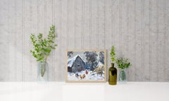 In the Courtyard, Village, Impressionism, Original oil Painting, Ready to Hang