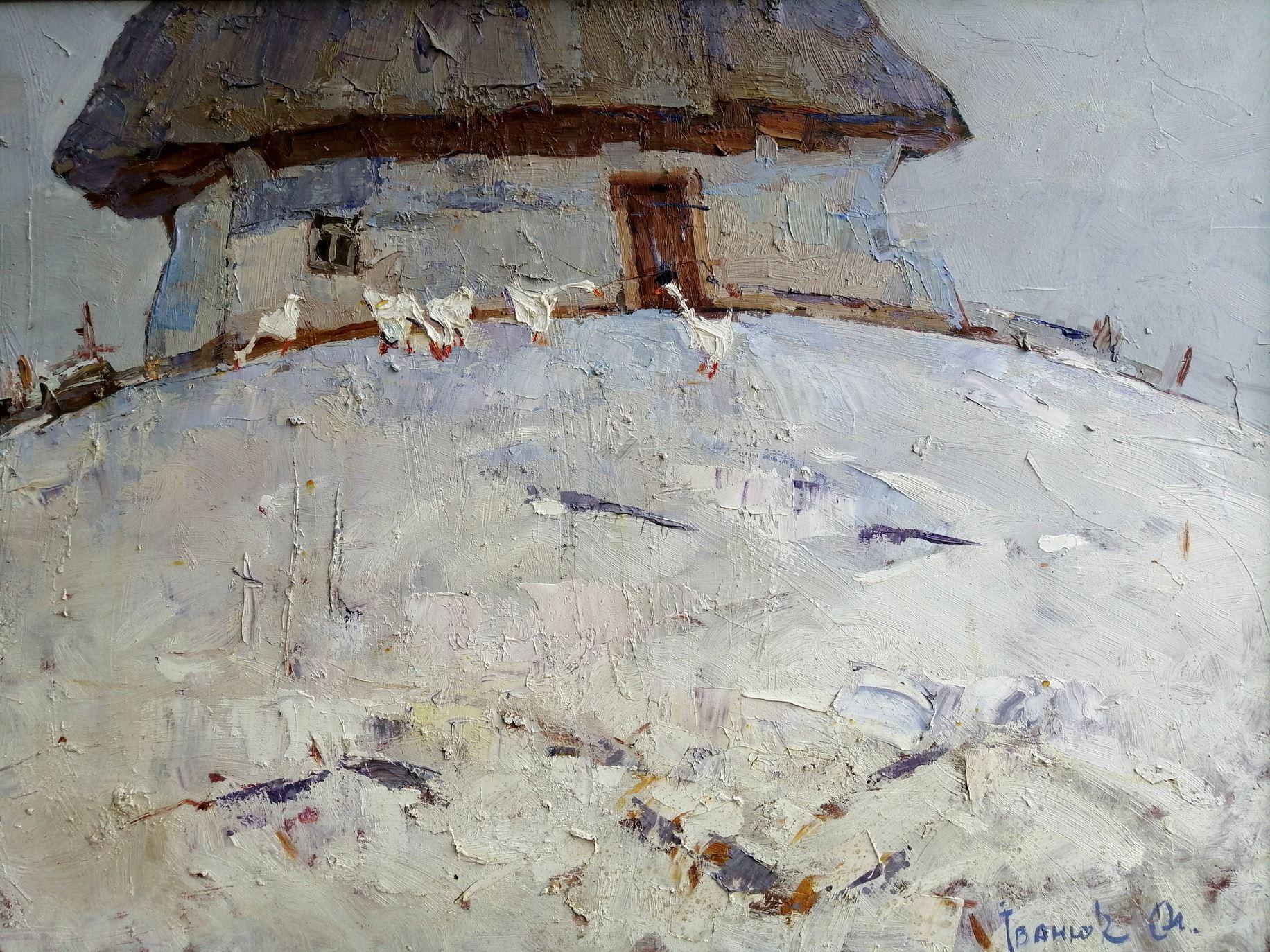 Nel cortile, Impressionismo, Pittura ad olio originale, pronta per essere appesa - Painting di Alex Kalenyuk  