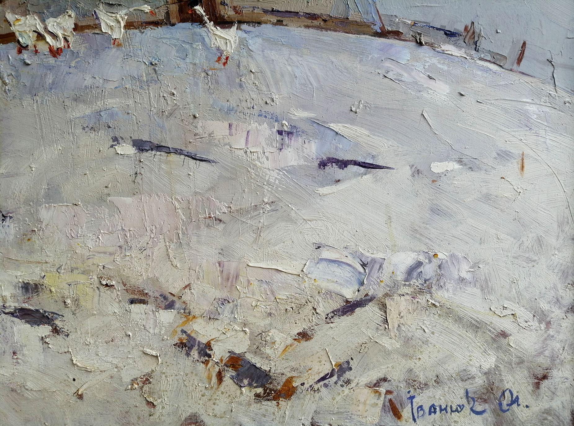 Nel cortile, Impressionismo, Pittura ad olio originale, pronta per essere appesa in vendita 1