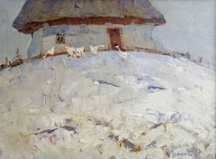 In the Courtyard, Impressionismus, Original-Ölgemälde in Öl, hängefertig