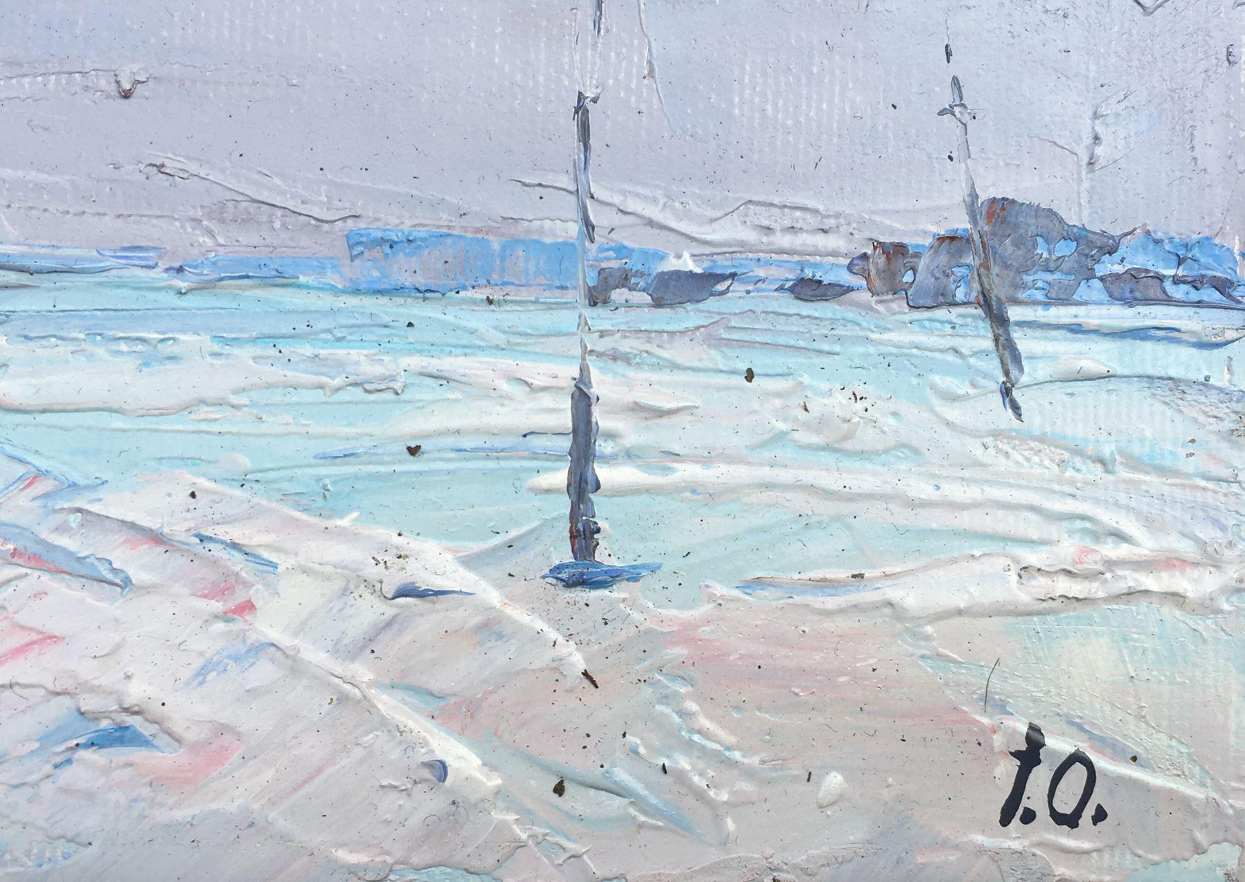 In the distance, impressionnisme, peinture à l'huile originale, prête à accrocher - Bleu Landscape Painting par Alex Kalenyuk  