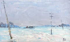 In the Distance, Impressionismus, Original-Ölgemälde in Öl, hängefertig
