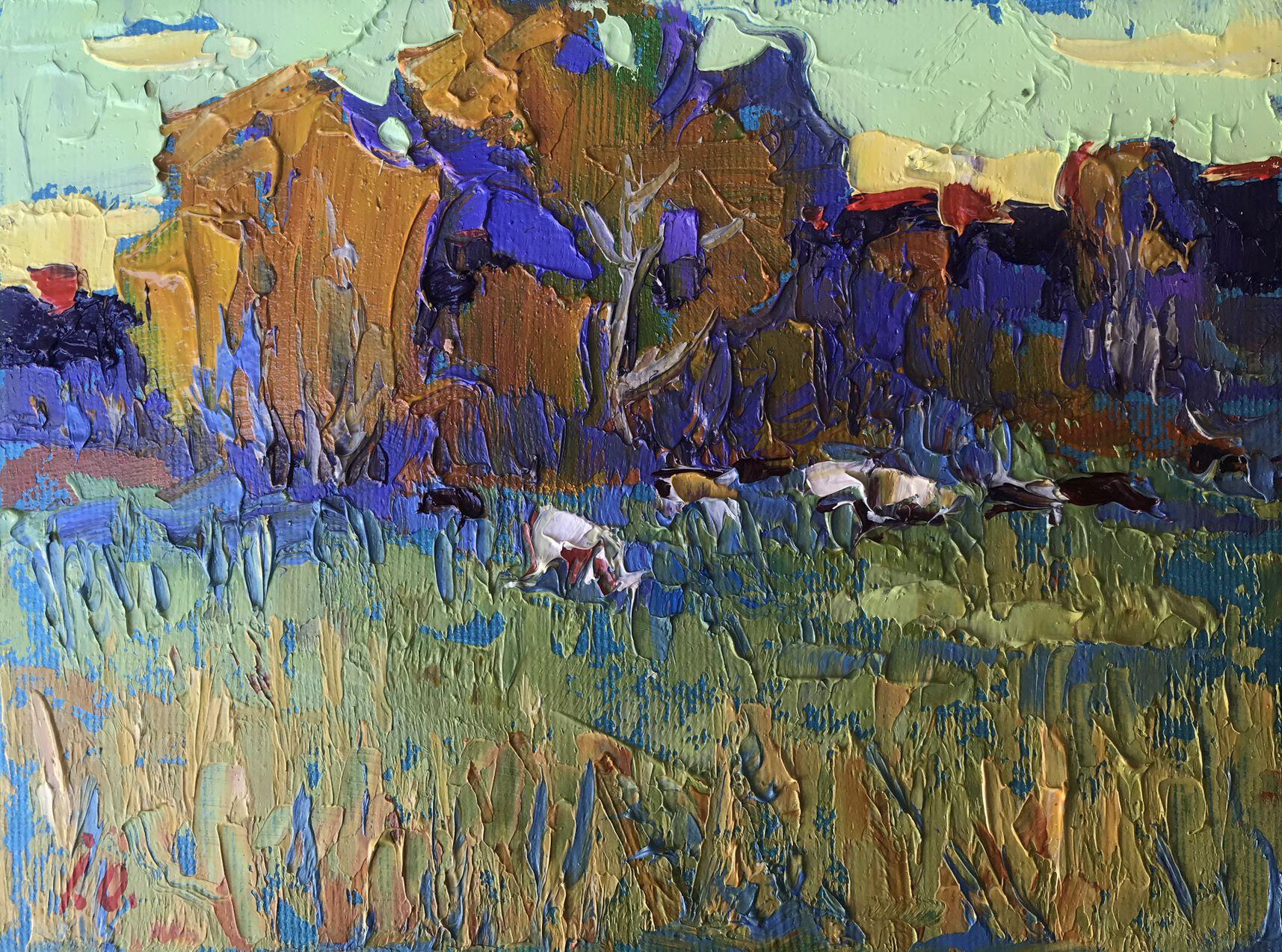 Alex Kalenyuk   Landscape Painting - In the field, Original oil Painting, Ready to Hang