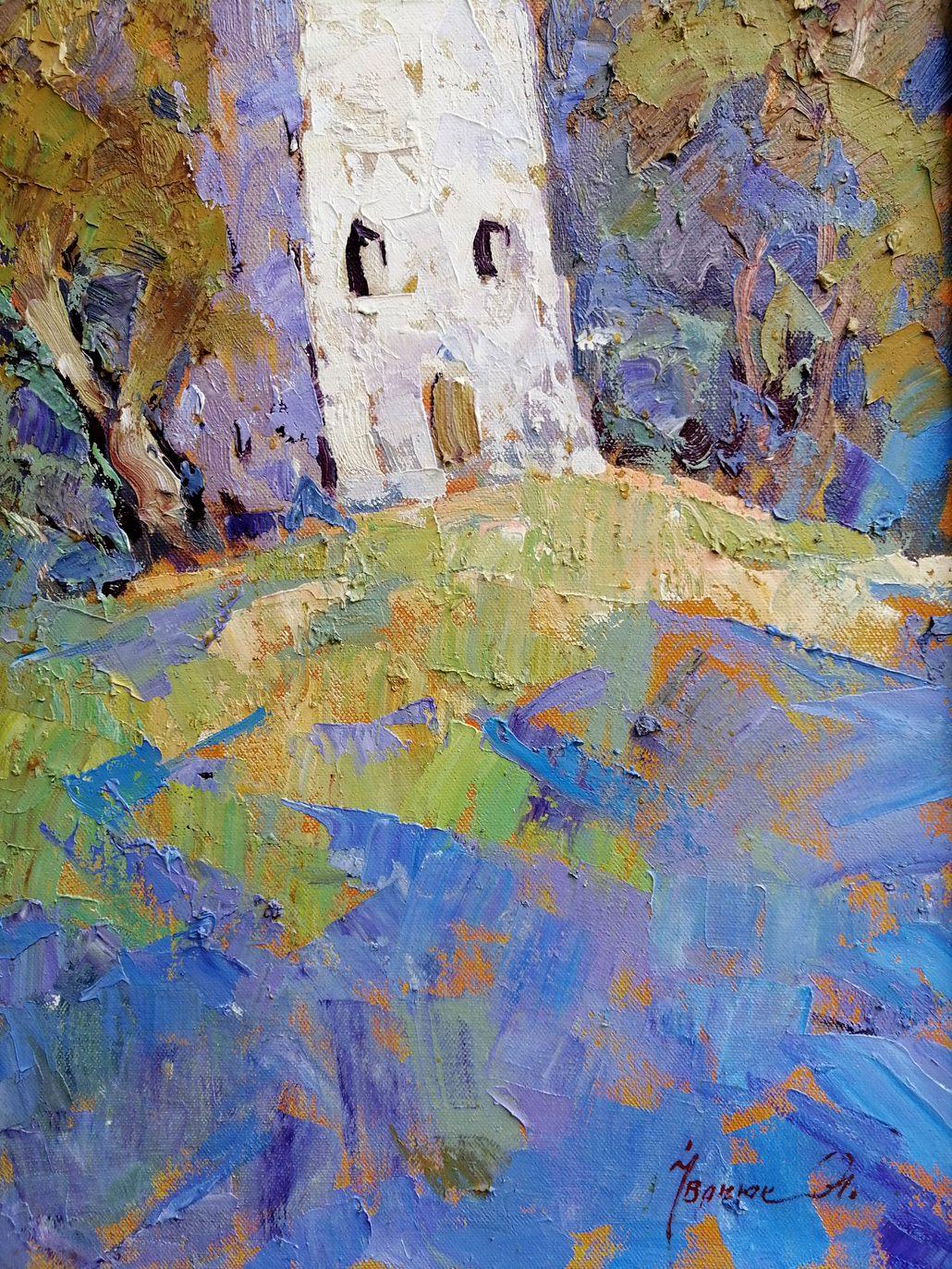 Paisaje con una iglesia, Pintura al óleo original, Lista para colgar 1