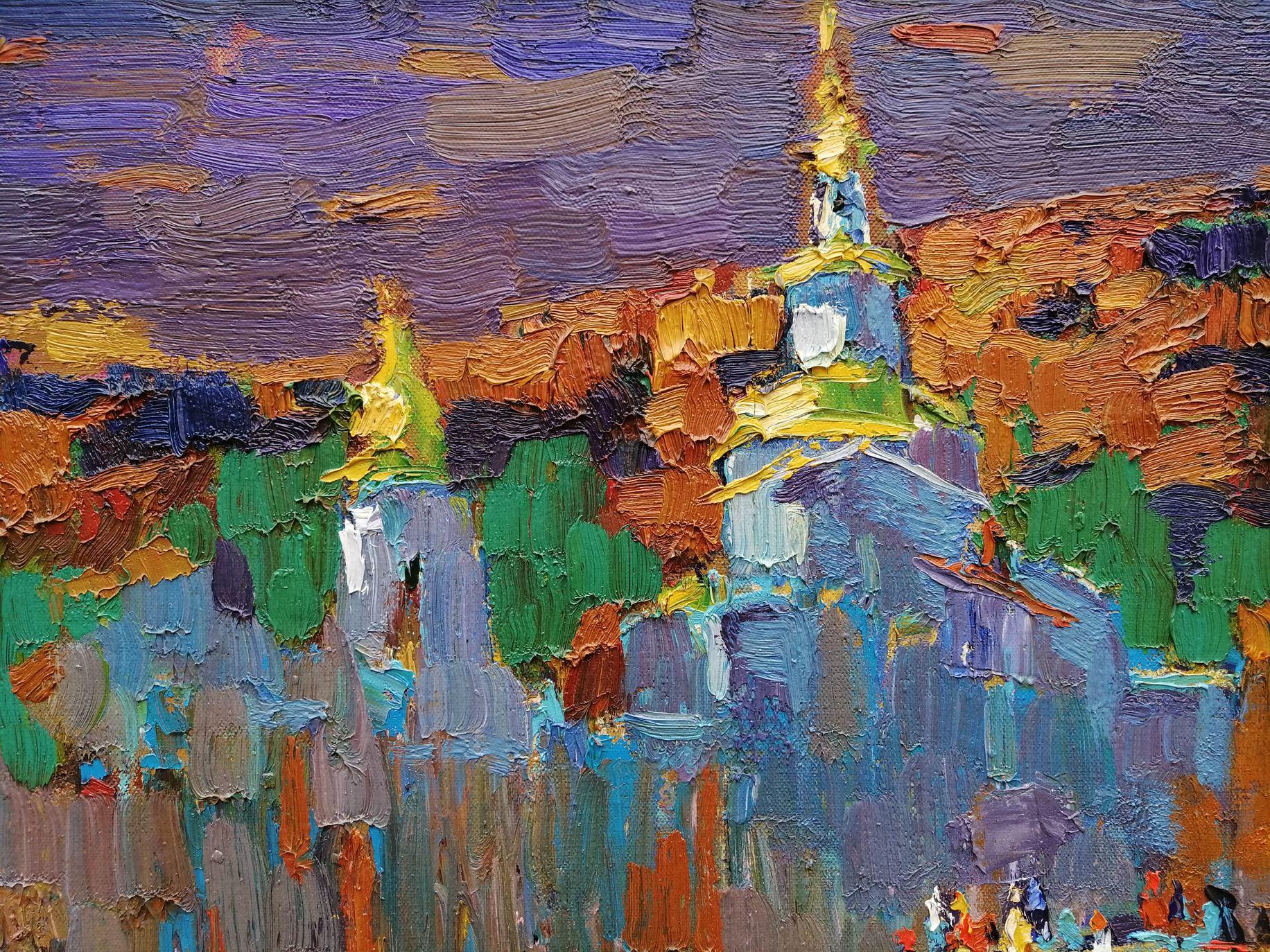 Paisaje con una iglesia, Pintura al óleo original, Lista para colgar 1