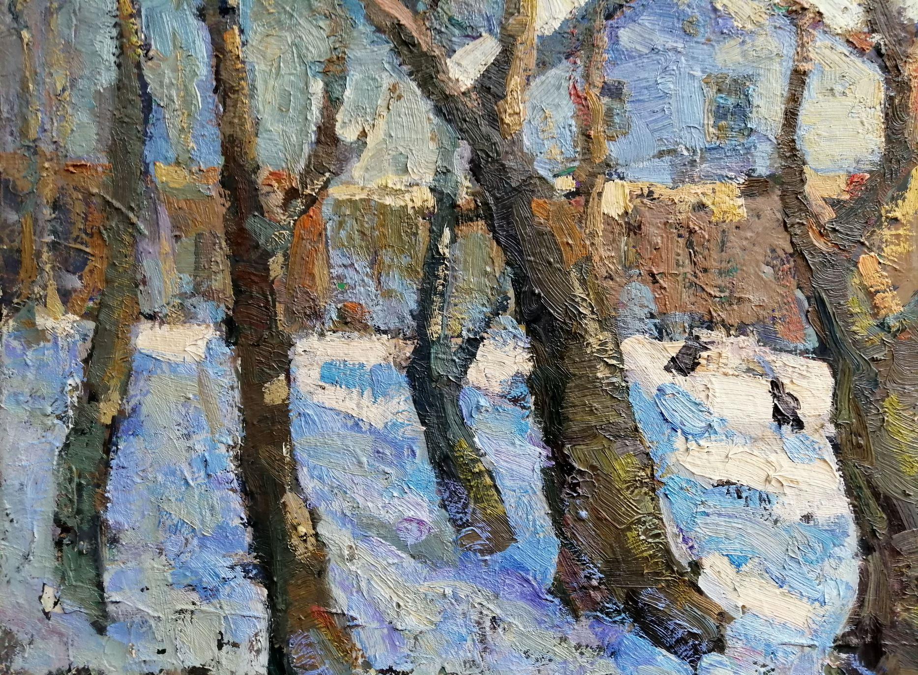 Last Snow, Winter, Impressionism, Original oil Painting, Ready to Hang For Sale 1