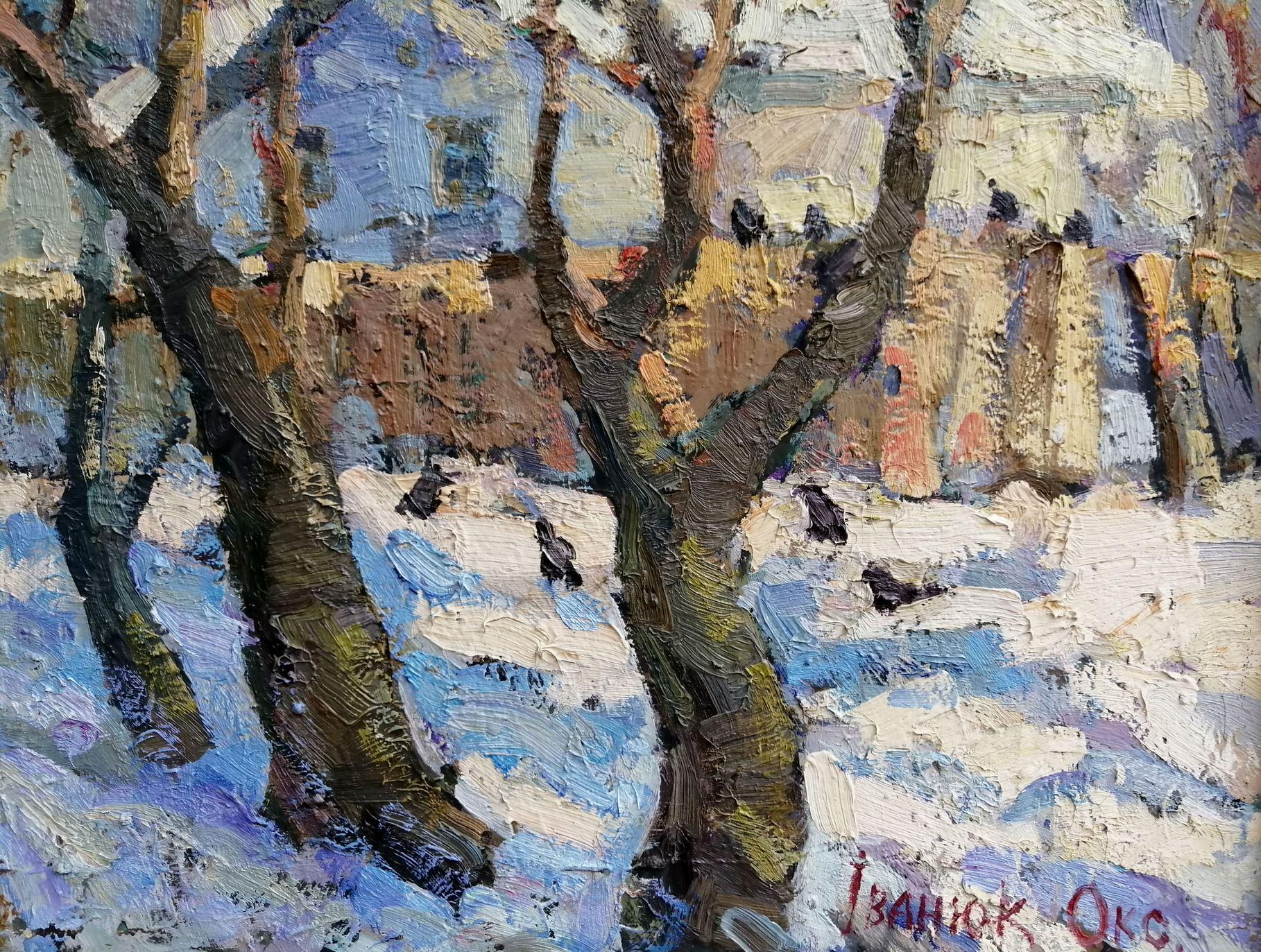 Last Snow, Winter, Impressionism, Original oil Painting, Ready to Hang For Sale 2