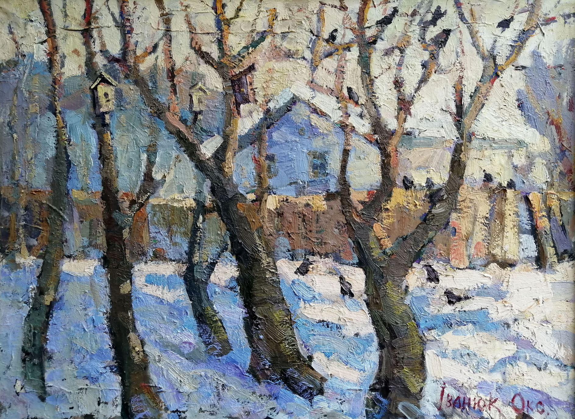 Alex Kalenyuk   Landscape Painting - Last Snow, Winter, Impressionism, Original oil Painting, Ready to Hang