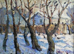 La dernière neige, hiver, impressionnisme, peinture à l'huile originale, prête à être accrochée