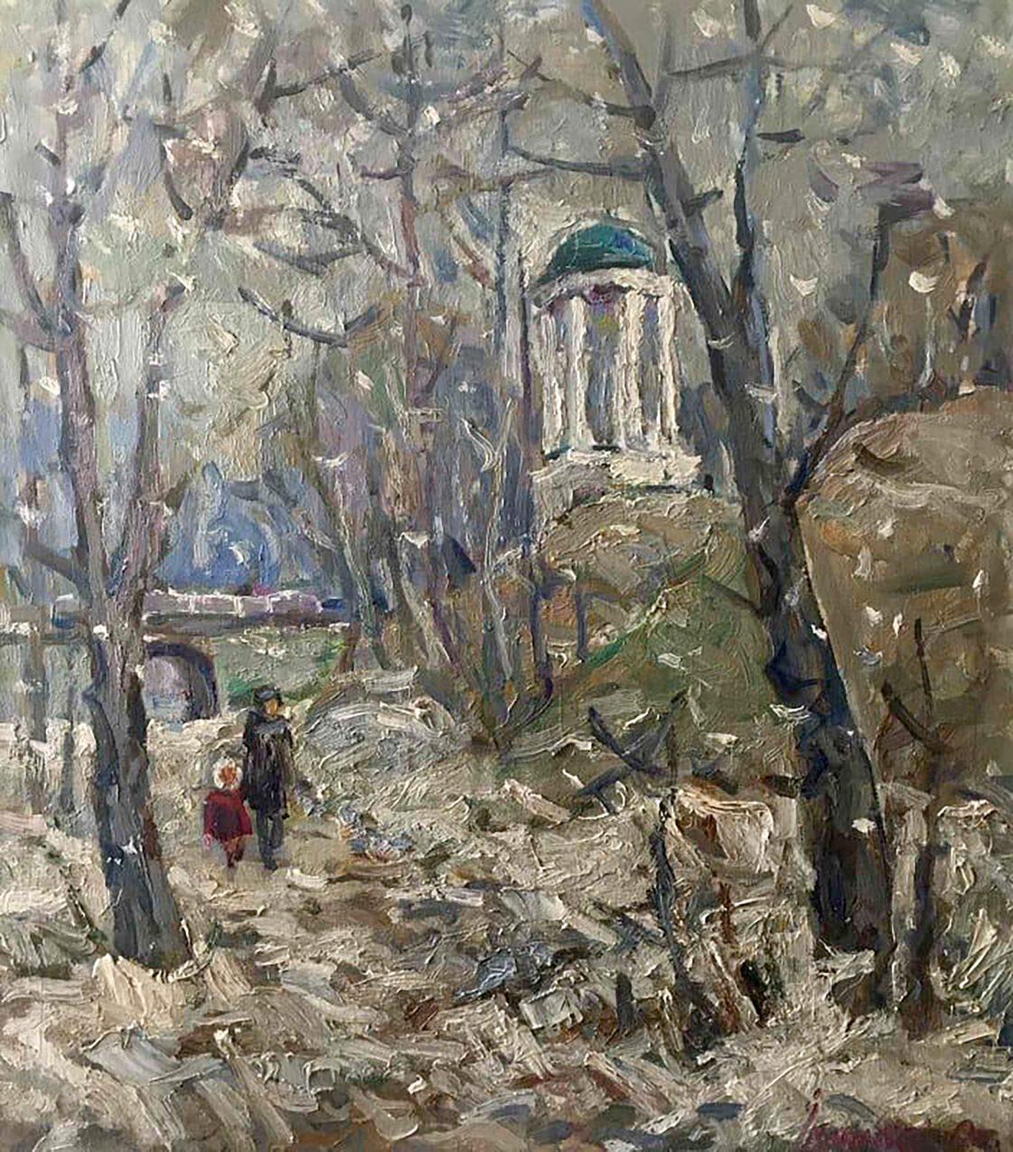 Alex Kalenyuk   Landscape Painting - Last Snow,  Impressionism, Original oil Painting, Ready to Hang