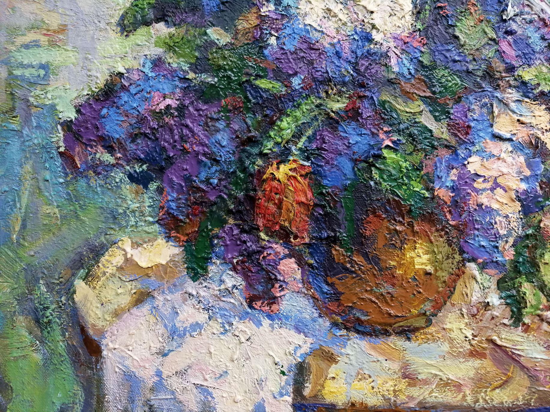 Artista: Alex Kalenyuk 
Lavoro: Pittura a olio originale, opera d'arte fatta a mano, unica nel suo genere 
Medium: Olio su tela 
Anno: 2020
Stile: Impressionismo
Titolo: Bouquet di lillà, 
Dimensioni: 39,5