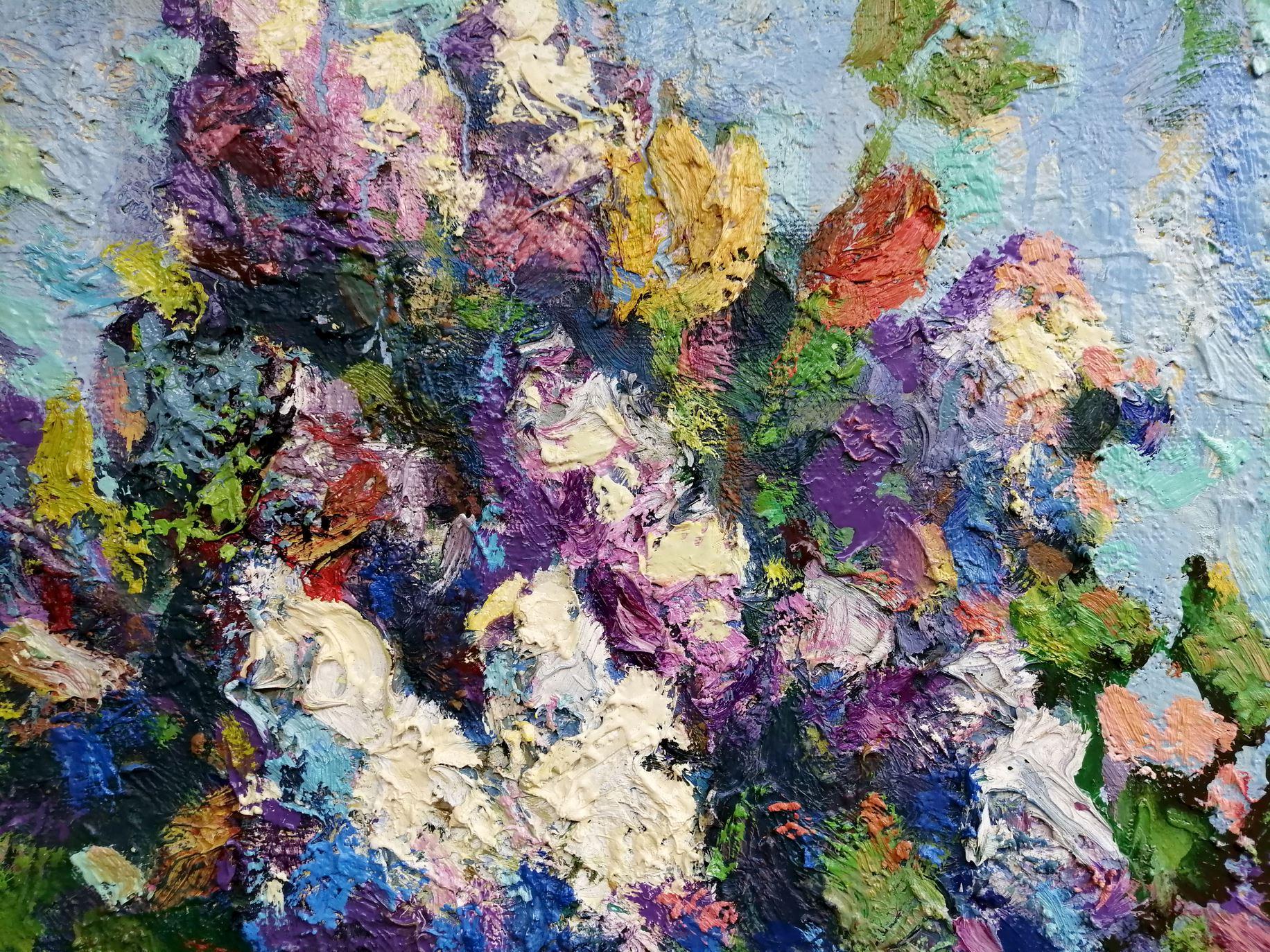 Bouquet di lillà, Fiori, Impressionismo, Pittura ad olio originale, pronta da appendere in vendita 2