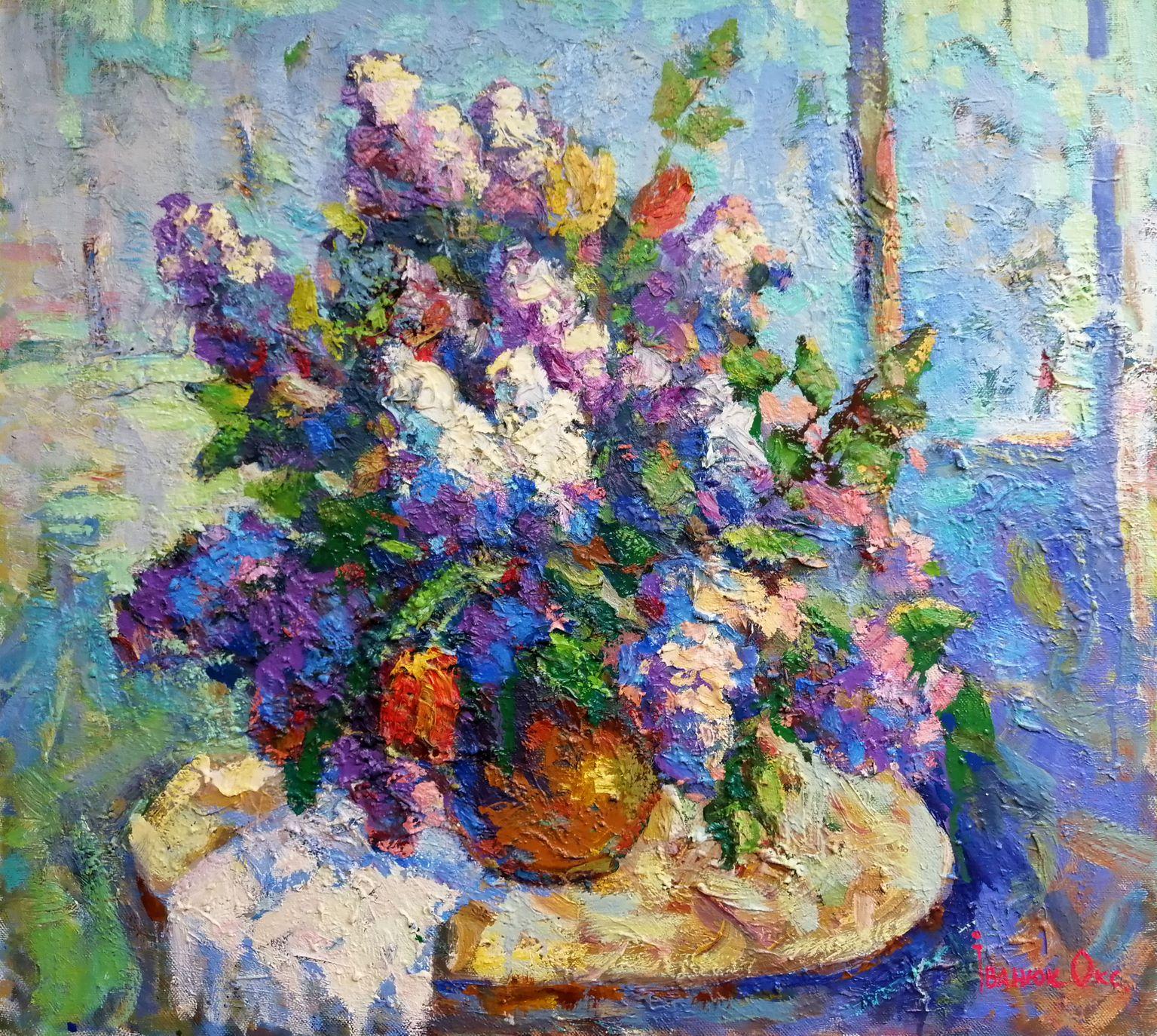 lilac Bouquet, Flowers, Impressionism, Original oil Painting, Ready to Hang