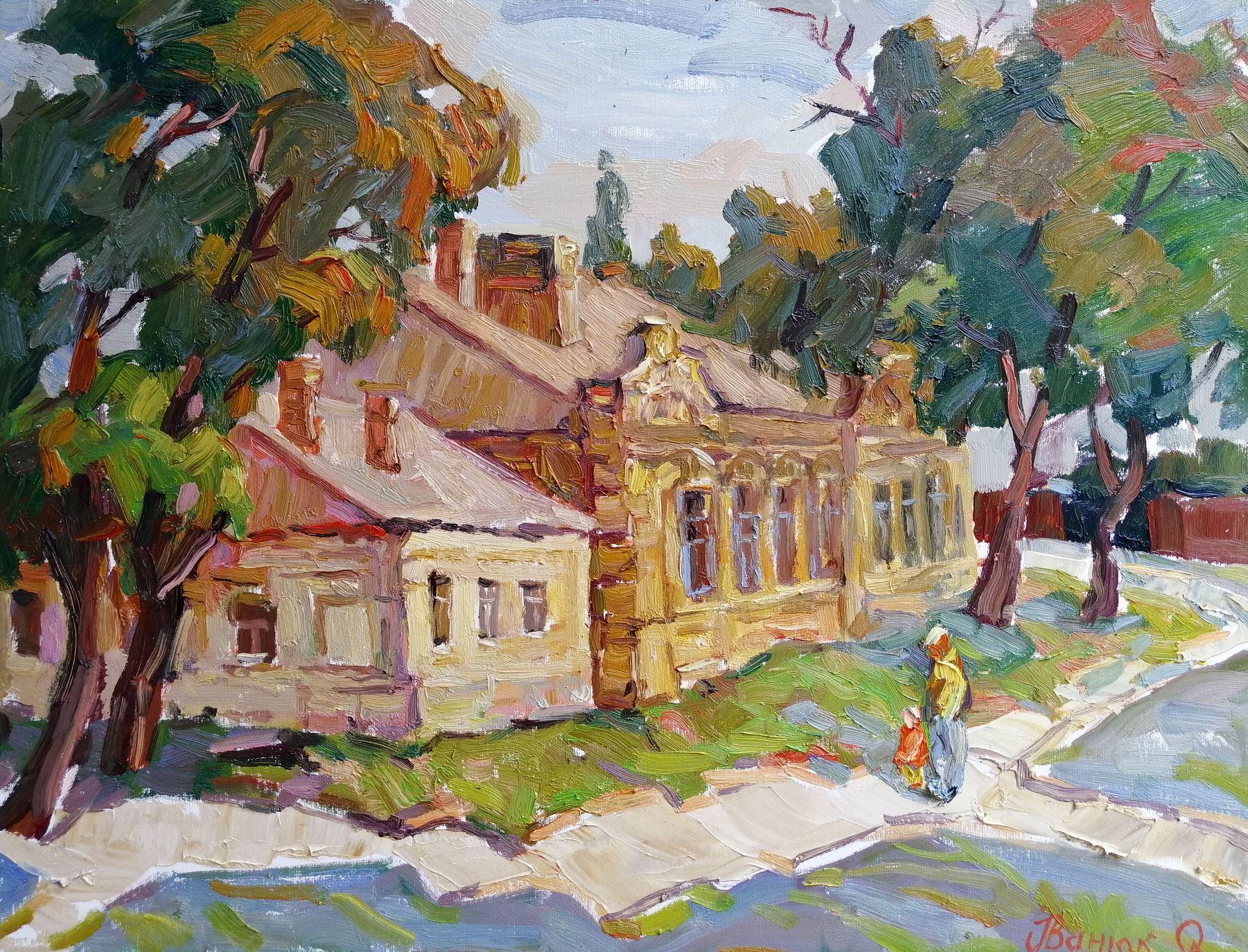 Alex Kalenyuk   Landscape Painting - Mariupol old Town, Original oil Painting, Ready to Hang